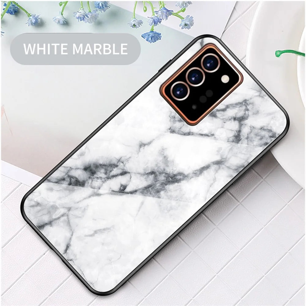 Marble Texture Tempered Glass + PC + TPU Hybrid Case for Samsung Galaxy Note20 Ultra/Note20 Ultra 5G - White - 2