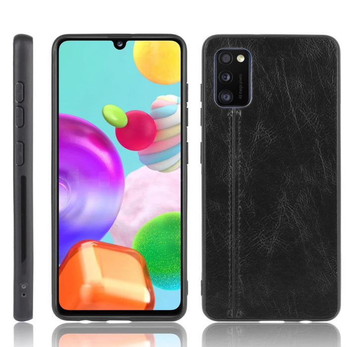 PU Leather Coated PC + TPU Hybrid Cover Case for Samsung Galaxy A41 (Global Version) - Black - 1