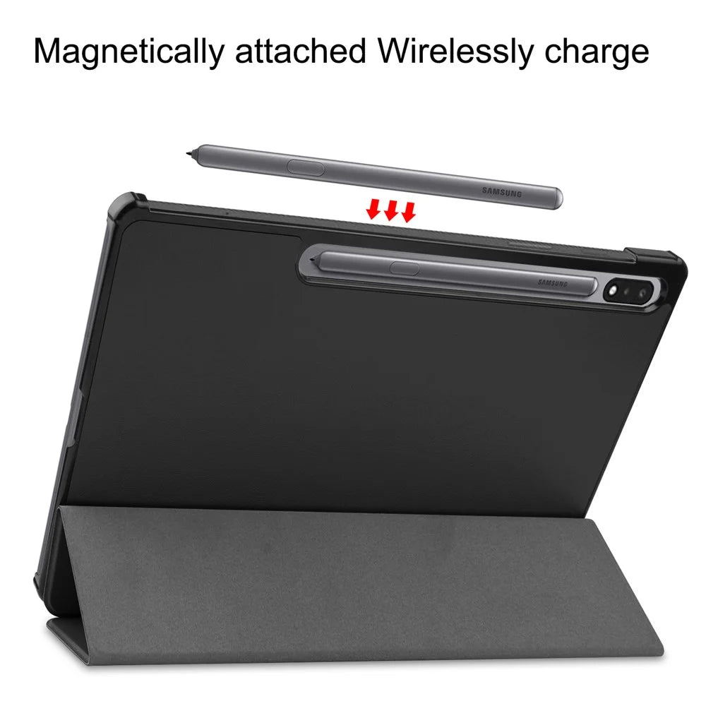 Tri-fold Stand Leather Smart Case for Samsung Galaxy Tab S7+ / S8+ - Black - 6