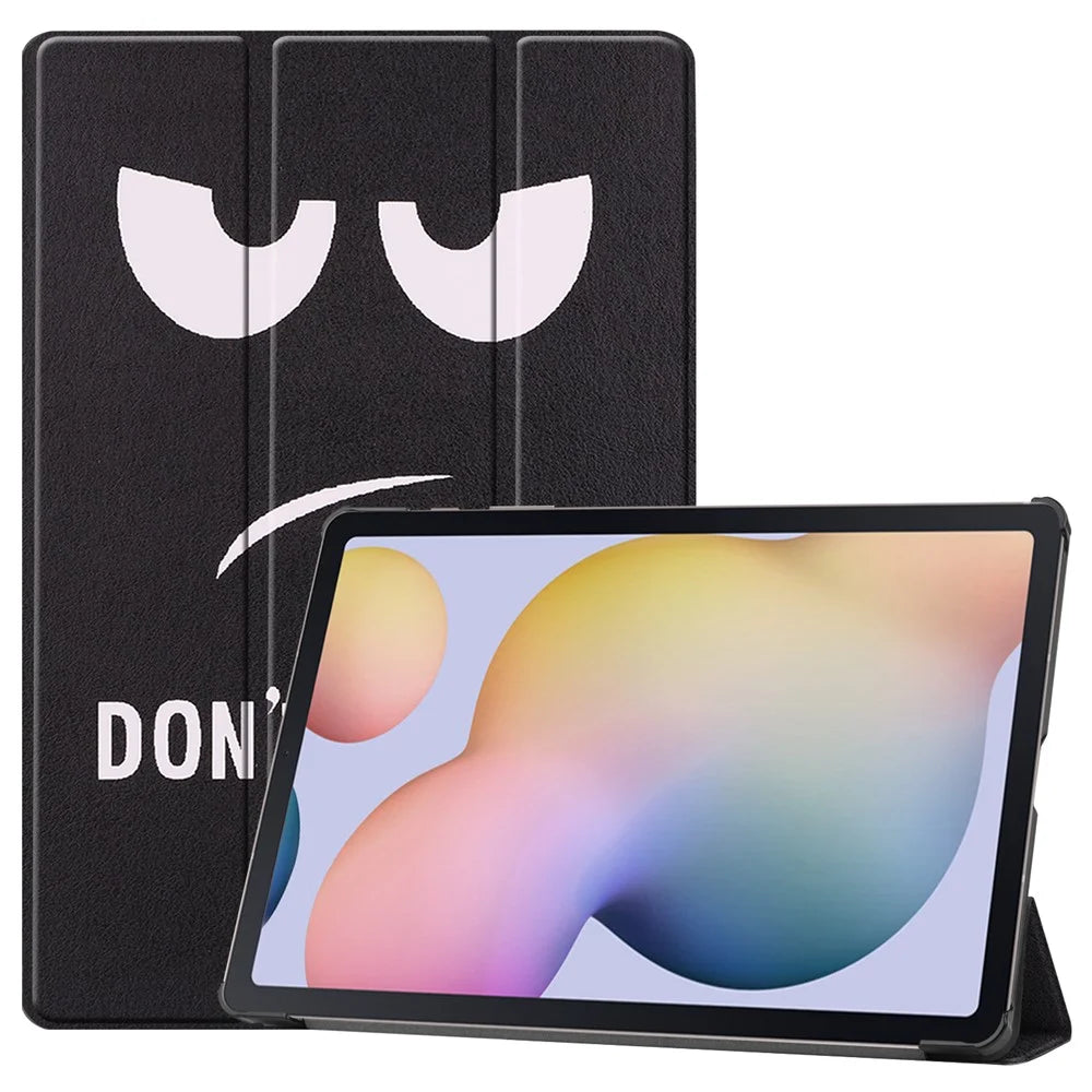 Tri-fold Stand Tablet Case for Samsung Galaxy Tab S7+ / S8+ Pattern Printing PU Leather Protective Cover - Don't Touch Me - 1