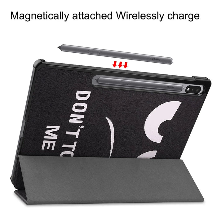 Tri-fold Stand Tablet Case for Samsung Galaxy Tab S7+ / S8+ Pattern Printing PU Leather Protective Cover - Don't Touch Me - 6