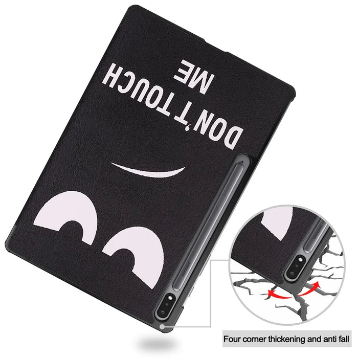 Tri-fold Stand Tablet Case for Samsung Galaxy Tab S7+ / S8+ Pattern Printing PU Leather Protective Cover - Don't Touch Me - 7