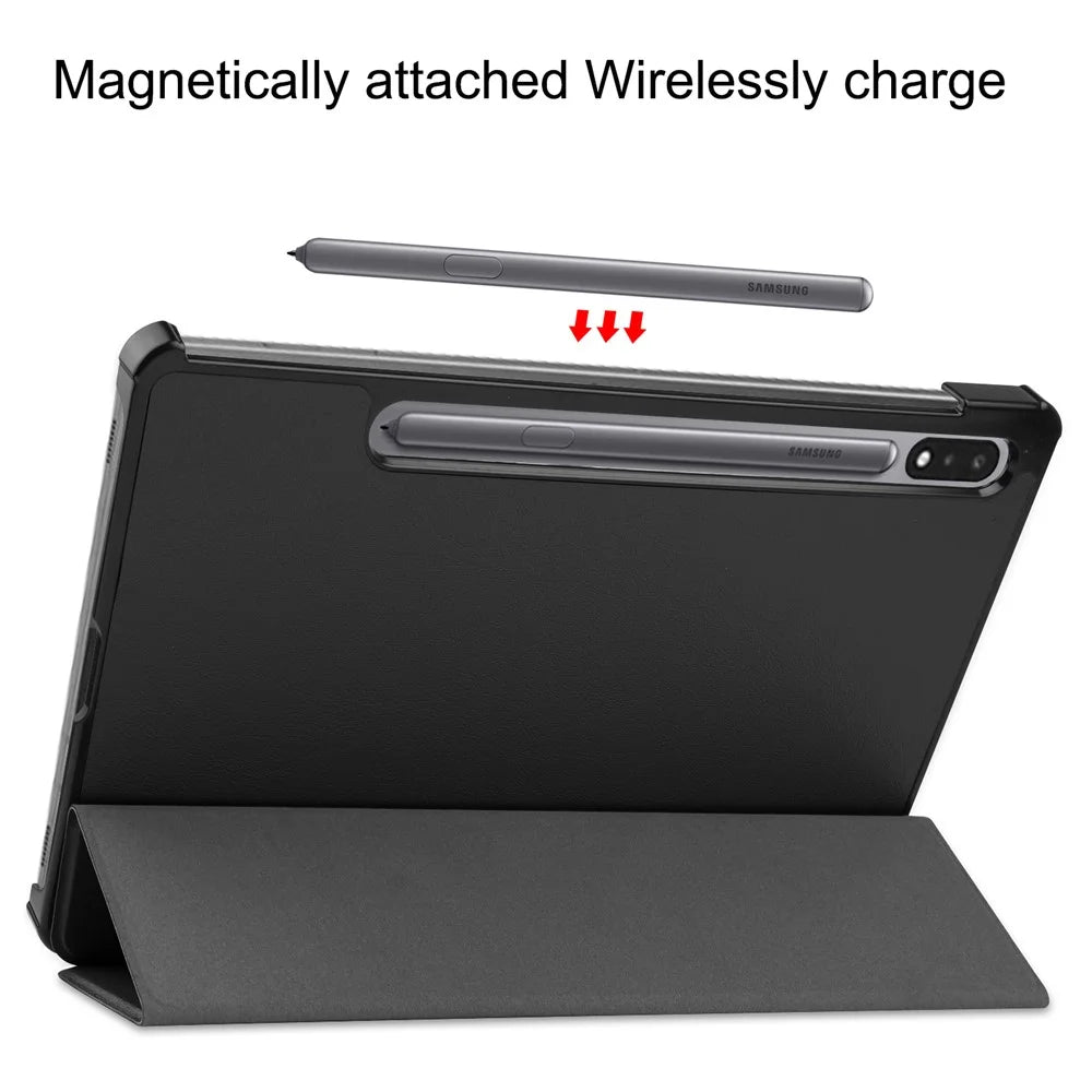 Ultra Slim Tri-fold Stand PU Leather Hard Shell Folio Tablet Case for Samsung Galaxy Tab S7 T870 / S8 - Black - 6