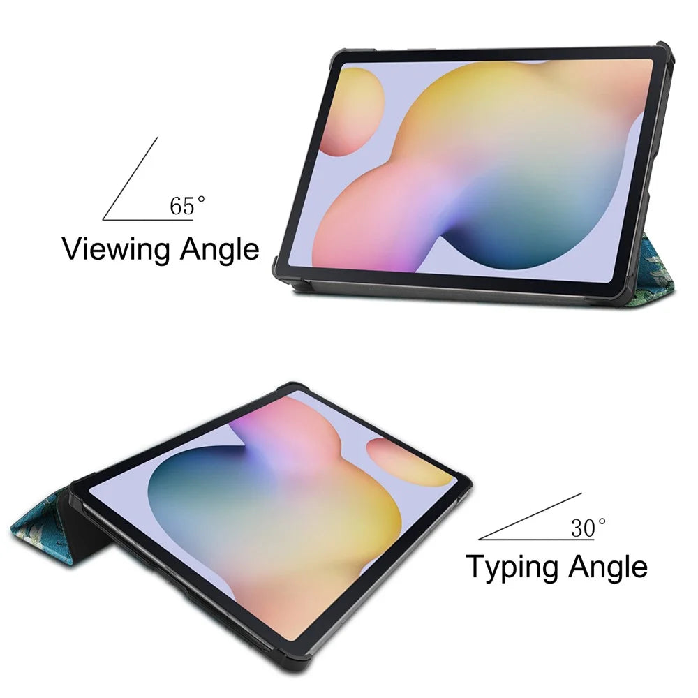Pattern Printing PU Leather Tri-fold Stand Tablet Shell for Samsung Galaxy Tab S7 T870 / S8 - Peach Blossom - 3