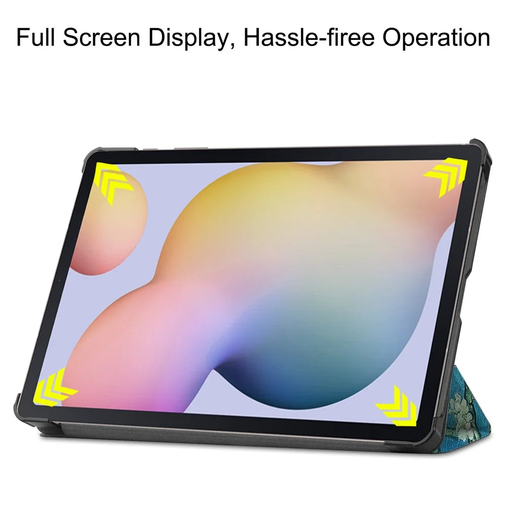 Pattern Printing PU Leather Tri-fold Stand Tablet Shell for Samsung Galaxy Tab S7 T870 / S8 - Peach Blossom - 4