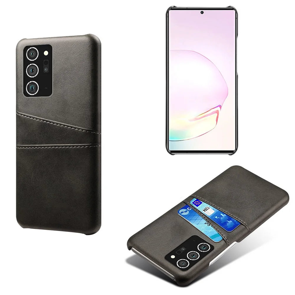Hard Cover Double Card Slots PU Leather Coated Plastic Phone Case for Samsung Galaxy Note20 / Note20 5G - Black - 1