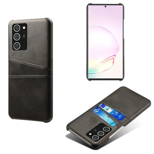 Hard Cover Double Card Slots PU Leather Coated Plastic Phone Case for Samsung Galaxy Note20 / Note20 5G - Black - 1