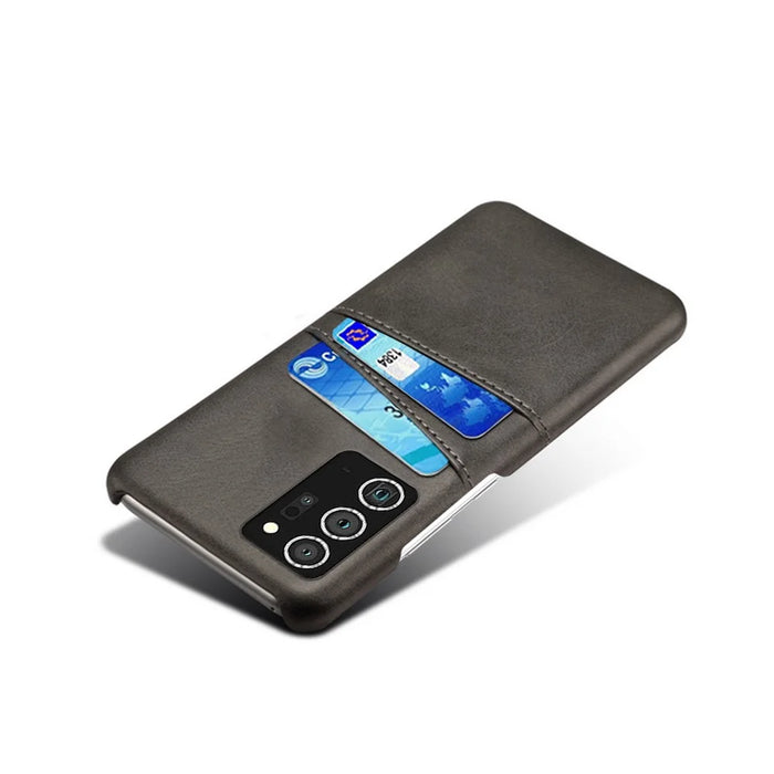 Hard Cover Double Card Slots PU Leather Coated Plastic Phone Case for Samsung Galaxy Note20 / Note20 5G - Black - 3