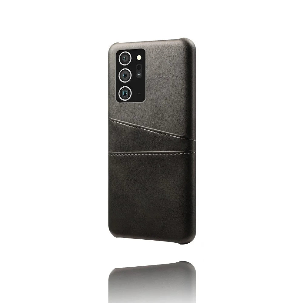 Hard Cover Double Card Slots PU Leather Coated Plastic Phone Case for Samsung Galaxy Note20 / Note20 5G - Black - 4