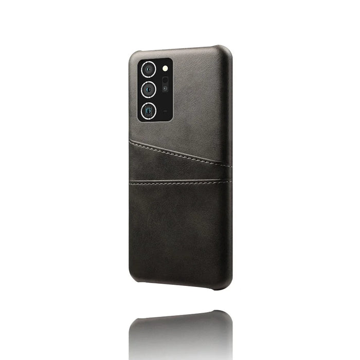 Hard Cover Double Card Slots PU Leather Coated Plastic Phone Case for Samsung Galaxy Note20 / Note20 5G - Black - 4