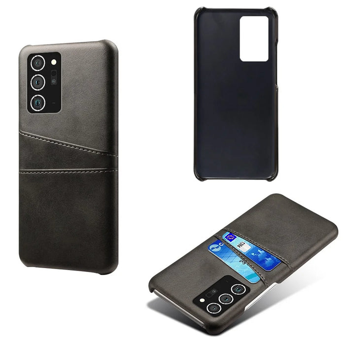Hard Cover Double Card Slots PU Leather Coated Plastic Phone Case for Samsung Galaxy Note20 / Note20 5G - Black - 5