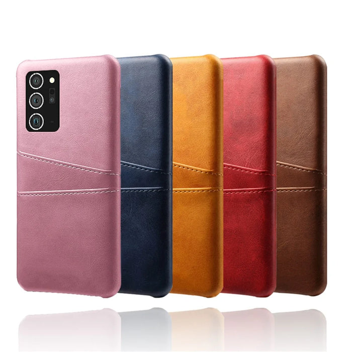 Hard Cover Double Card Slots PU Leather Coated Plastic Phone Case for Samsung Galaxy Note20 / Note20 5G - Black - 7