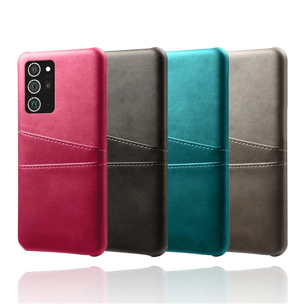 Hard Cover Double Card Slots PU Leather Coated Plastic Phone Shell for Samsung Galaxy Note20 Ultra/20 Ultra 5G - Black - 6