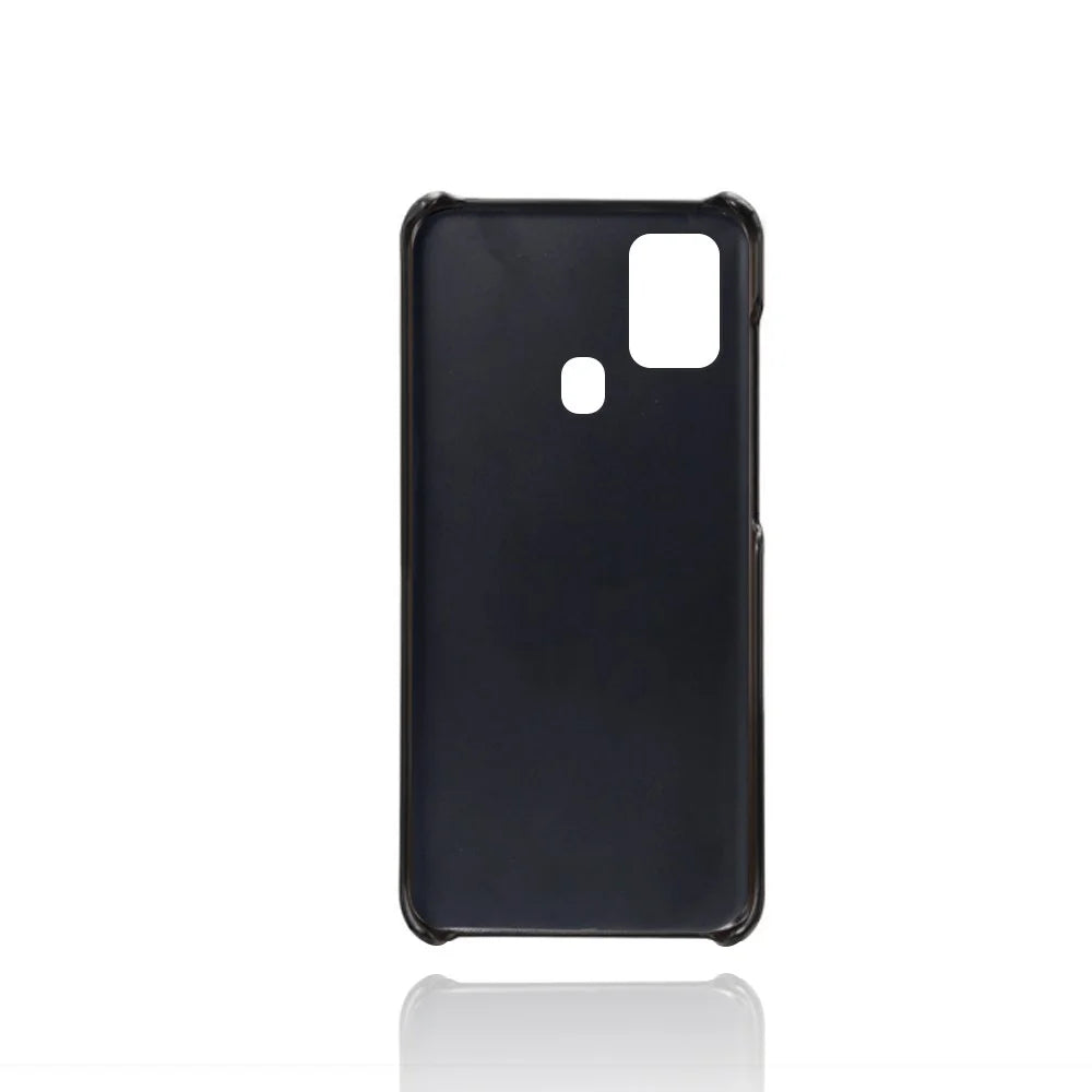 PU Leather Coated Plastic Case with Double Card Slots for Samsung Galaxy A21s - Black - 3