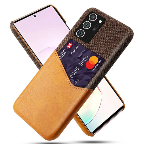 Cloth + PU Leather + PC Hybrid Back Case with Card Slot Shell for Samsung Galaxy Note20 / Note20 5G - Brown - 1