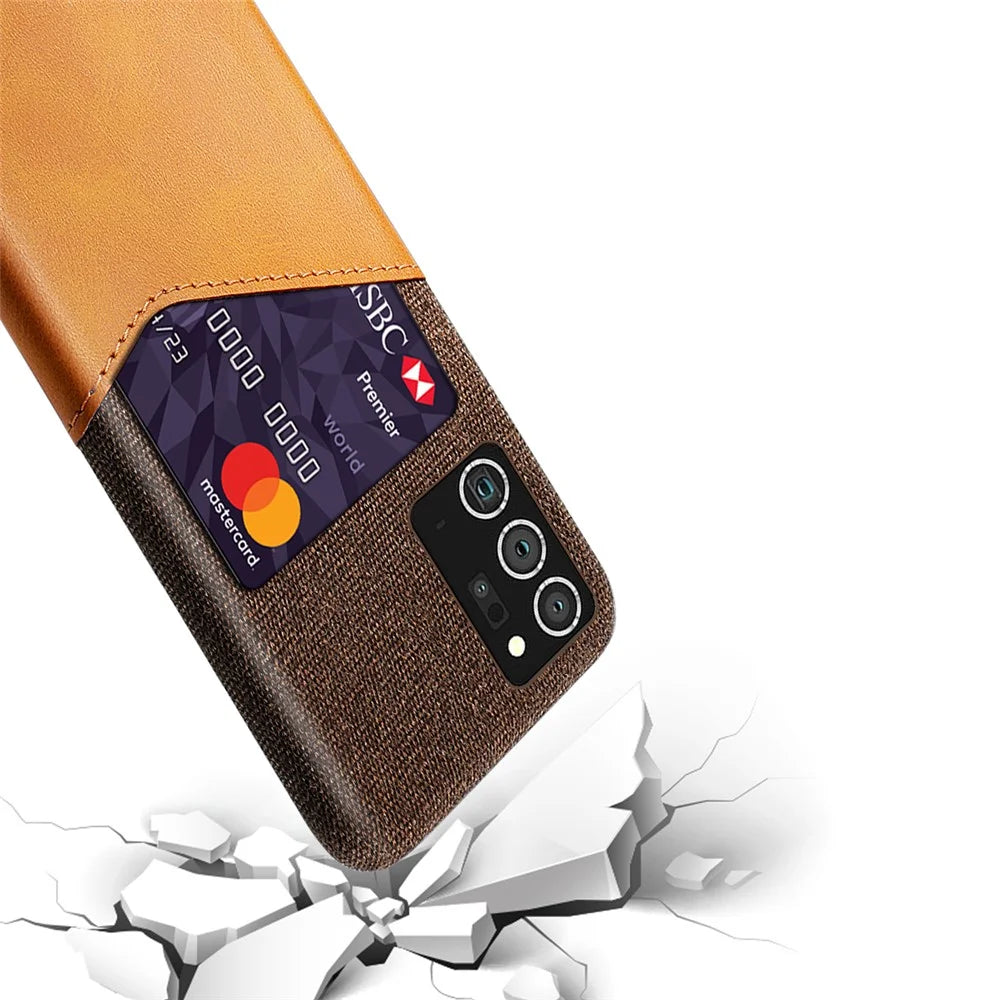 Cloth + PU Leather + PC Hybrid Back Case with Card Slot Shell for Samsung Galaxy Note20 / Note20 5G - Brown - 3