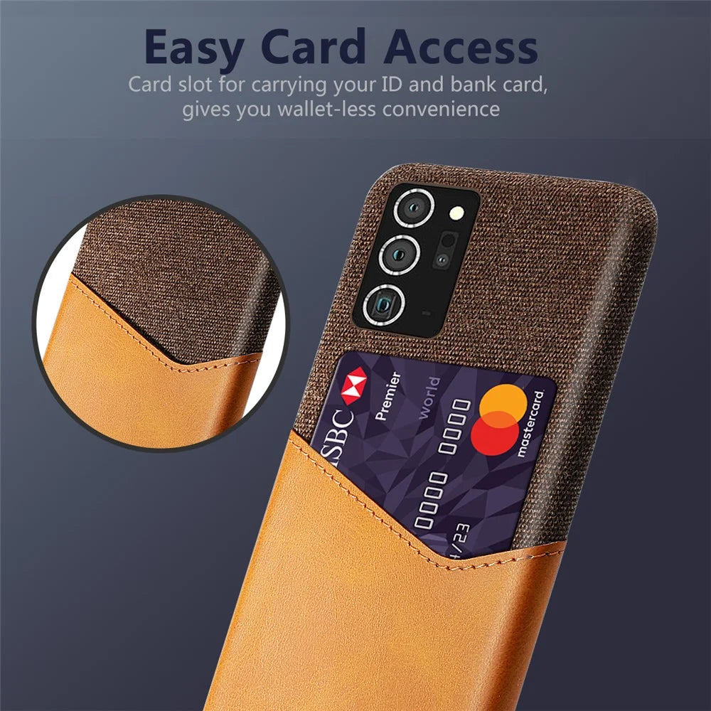 Cloth + PU Leather + PC Hybrid Back Case with Card Slot Shell for Samsung Galaxy Note20 / Note20 5G - Brown - 4
