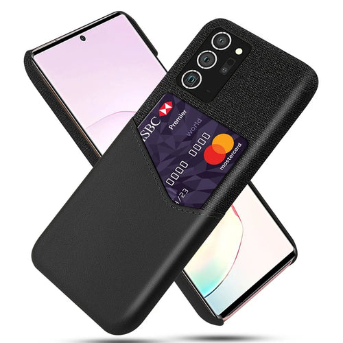 Cloth + PU Leather + PC Hybrid Case with Card Slot Shell for Samsung Galaxy Note20 Ultra / 20 Ultra 5G - Black - 1