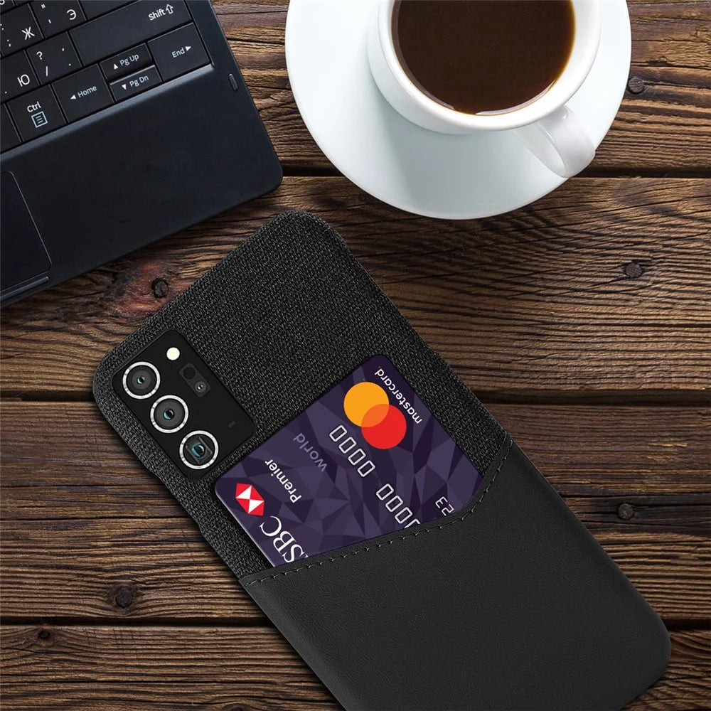Cloth + PU Leather + PC Hybrid Case with Card Slot Shell for Samsung Galaxy Note20 Ultra / 20 Ultra 5G - Black - 2