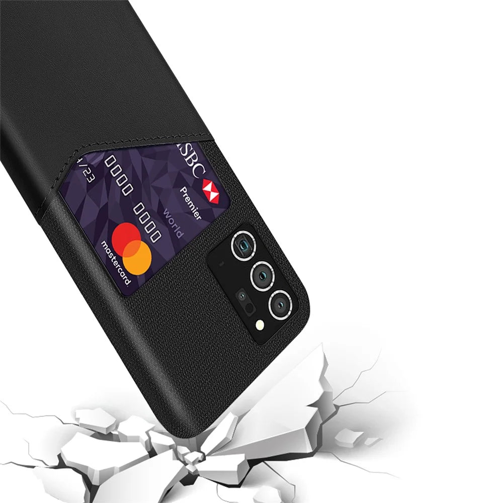 Cloth + PU Leather + PC Hybrid Case with Card Slot Shell for Samsung Galaxy Note20 Ultra / 20 Ultra 5G - Black - 3