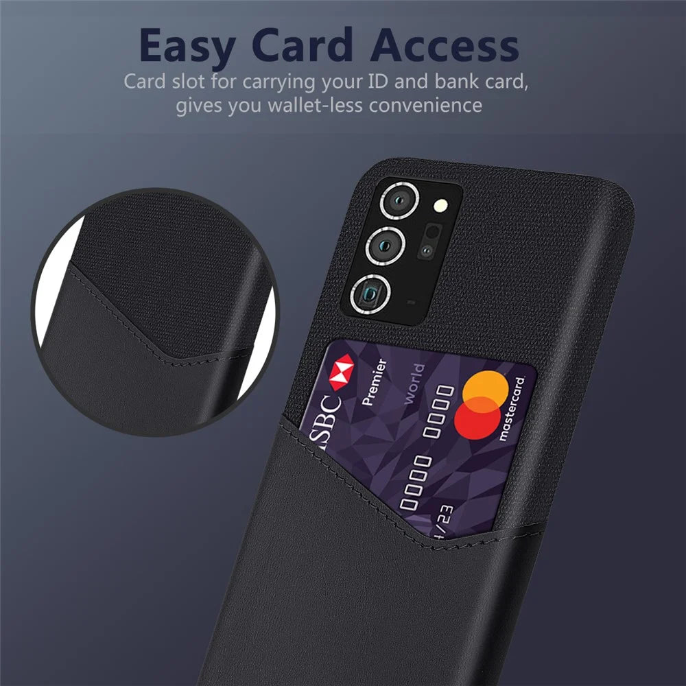 Cloth + PU Leather + PC Hybrid Case with Card Slot Shell for Samsung Galaxy Note20 Ultra / 20 Ultra 5G - Black - 4