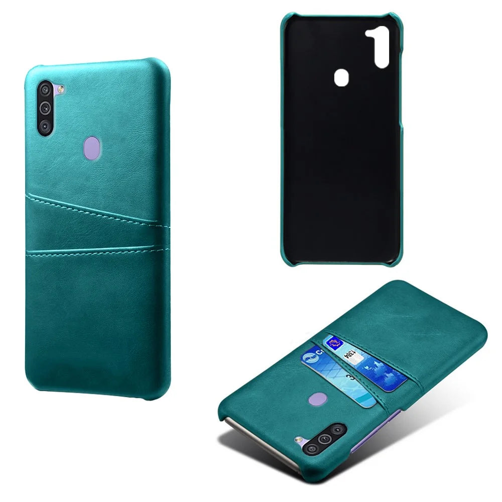 Double Card Slots PU Leather Coated PC Stylish Case for Samsung Galaxy M11 - Green - 2