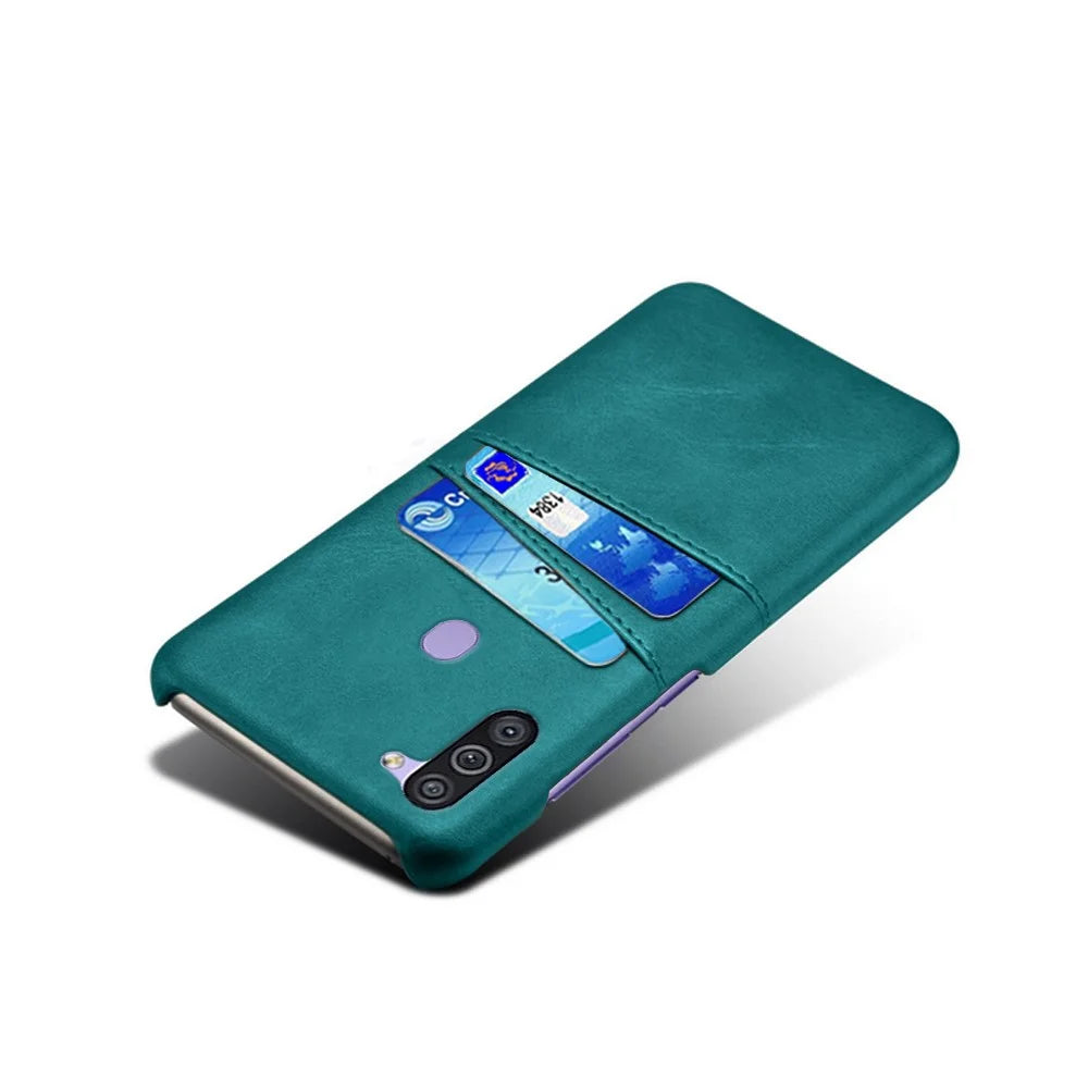 Double Card Slots PU Leather Coated PC Stylish Case for Samsung Galaxy M11 - Green - 4