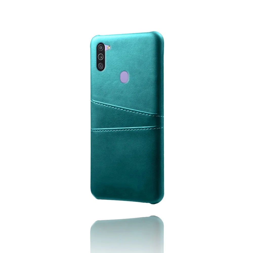 Double Card Slots PU Leather Coated PC Stylish Case for Samsung Galaxy M11 - Green - 5