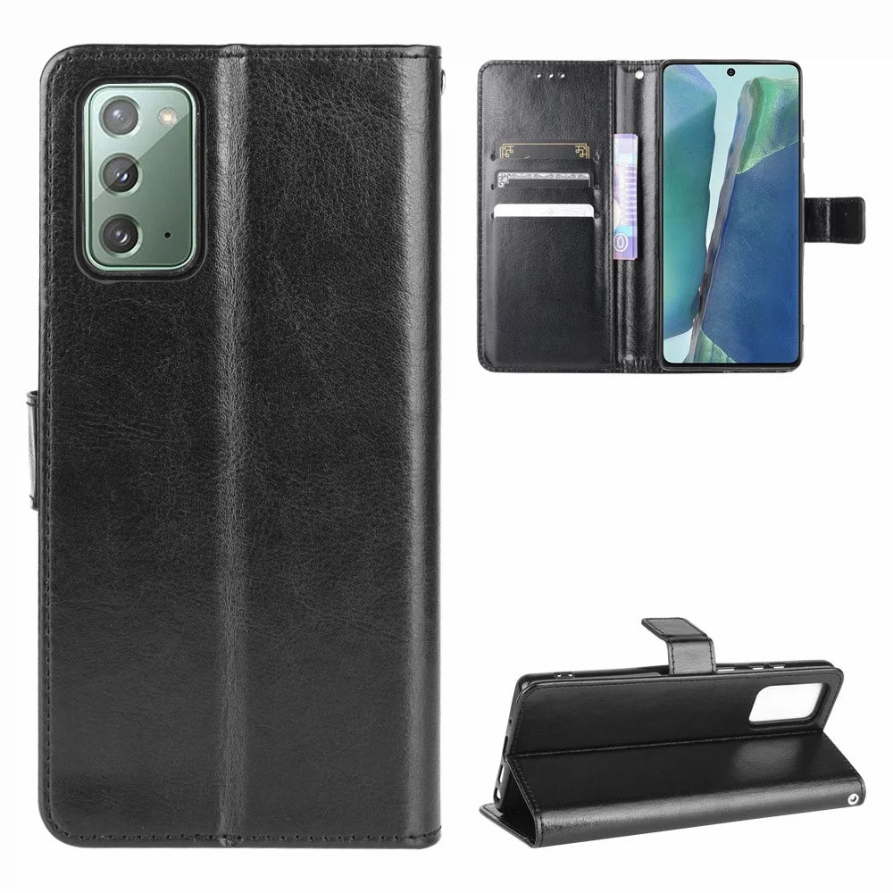 Crazy Horse Wallet Stand Leather Phone Shell for Samsung Galaxy Note20/Note20 5G - Black - 1