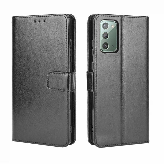 Crazy Horse Wallet Stand Leather Phone Shell for Samsung Galaxy Note20/Note20 5G - Black - 2