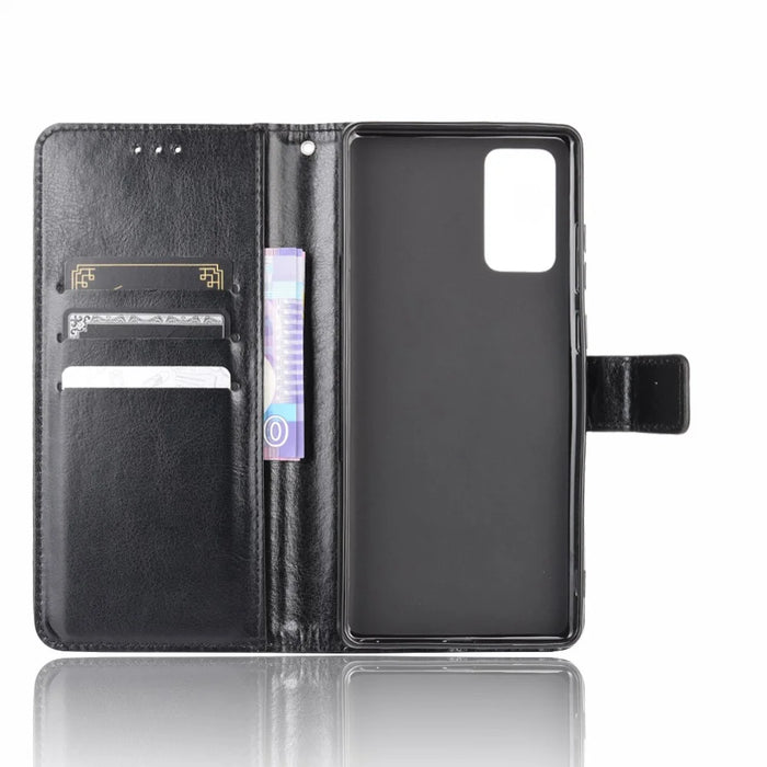 Crazy Horse Wallet Stand Leather Phone Shell for Samsung Galaxy Note20/Note20 5G - Black - 4