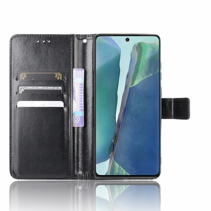 Crazy Horse Wallet Stand Leather Phone Shell for Samsung Galaxy Note20/Note20 5G - Black - 5