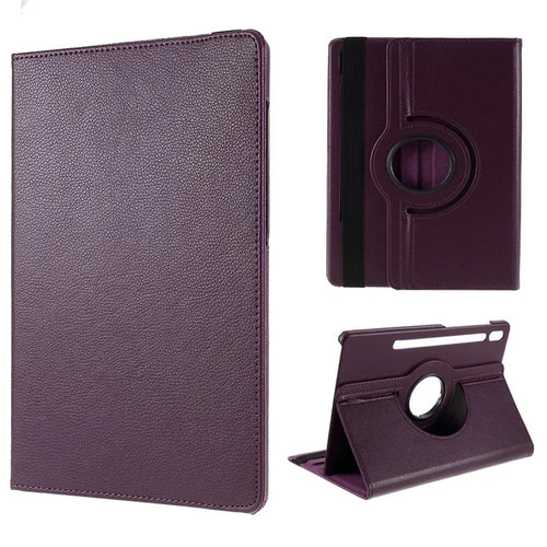Litchi Texture Leather Case with Rotating Stand Cover for Samsung Galaxy Tab S10 Lite / S10 FE / S9 FE / S9 / S8 / S7 SM-T870 T875 - Purple - 1