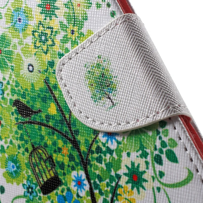 Patterned PU Leather Stand Shell for Samsung Galaxy J5 (2016) - Green Flowers Tree & Birdcage - 7