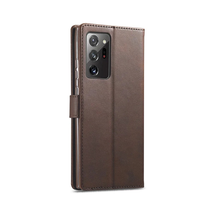 LC.IMEEKE Leather Wallet Stand Cover Cell Phone Case for Samsung Galaxy Note20/Note20 5G - Coffee - 3