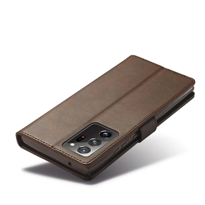 LC.IMEEKE Leather Wallet Stand Cover Cell Phone Case for Samsung Galaxy Note20/Note20 5G - Coffee - 6