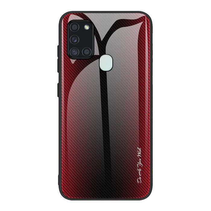 Carbon Fibre Texture Glass Back + TPU Cover for Samsung Galaxy A21s - Red - 2