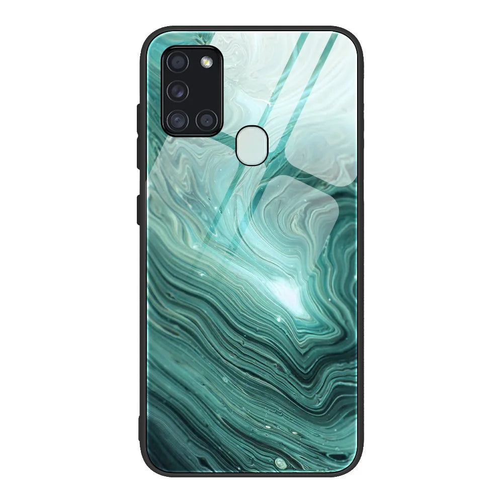Marble Texture Tempered Glass Back + TPU Combo Case for Samsung Galaxy A21s - DL02 - 1