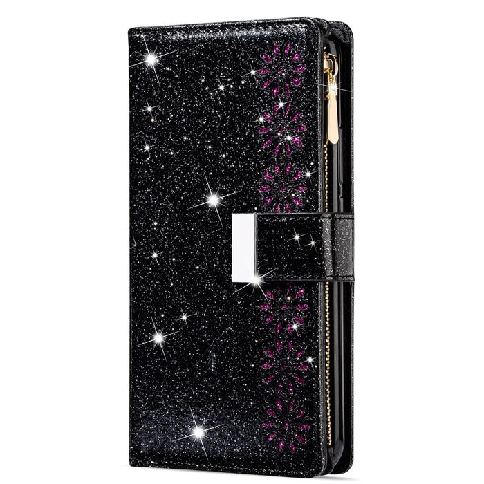 Glittery Starry Style Laser Carving Leather Unique Shell for Samsung Galaxy A31 - Black - 7