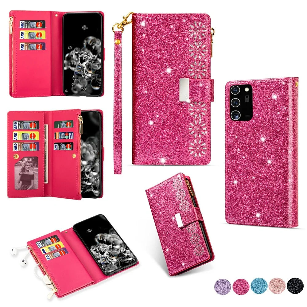 Glittery Starry Style Laser Carving Leather Shell for Samsung Galaxy Note20/Note20 5G - Rose - 1