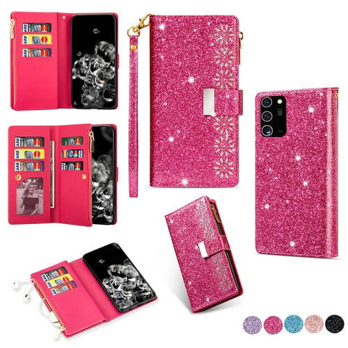 Glittery Starry Style Laser Carving Leather Shell for Samsung Galaxy Note20/Note20 5G - Rose - 1