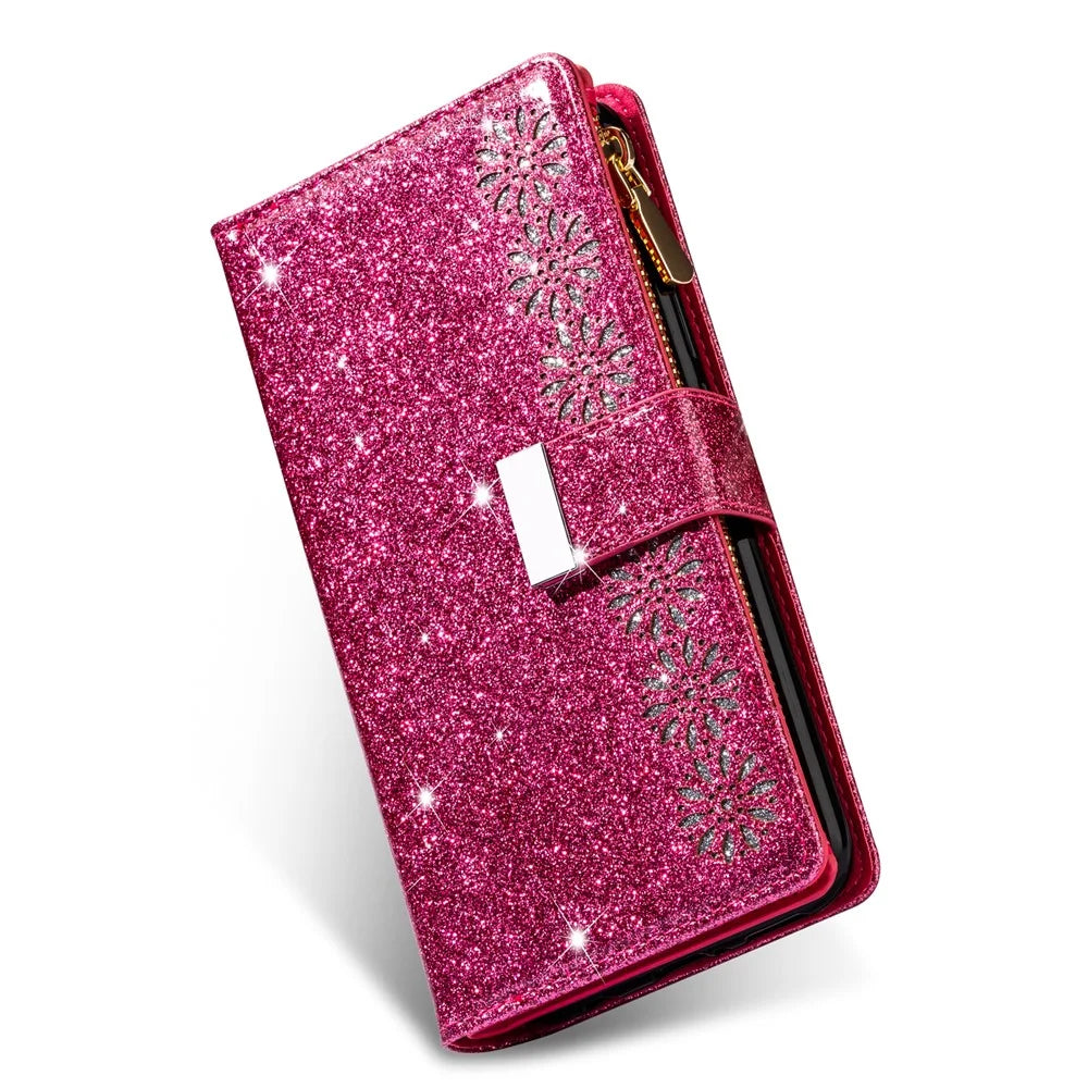 Glittery Starry Style Laser Carving Leather Shell for Samsung Galaxy Note20/Note20 5G - Rose - 2