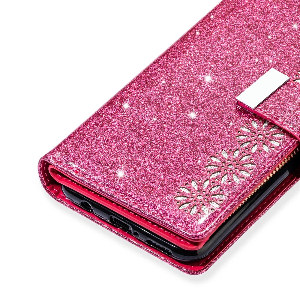 Glittery Starry Style Laser Carving Leather Shell for Samsung Galaxy Note20/Note20 5G - Rose - 4