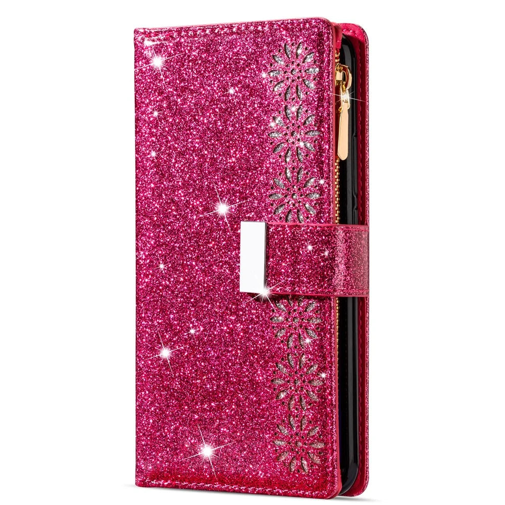 Glittery Starry Style Laser Carving Leather Shell for Samsung Galaxy Note20/Note20 5G - Rose - 5