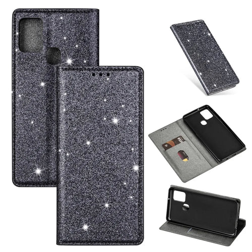 Flash Powder Stand Leather Card Holder Case for Samsung Galaxy A21s - Grey - 1