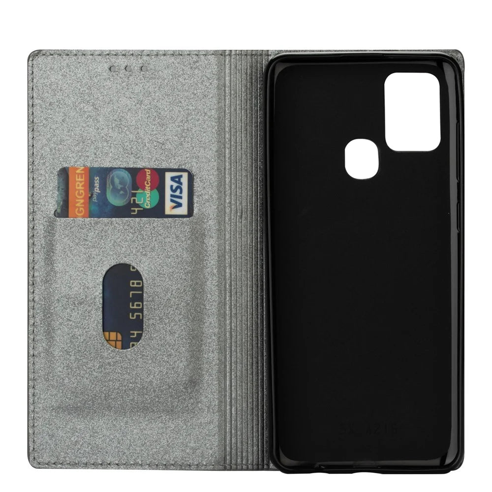 Flash Powder Stand Leather Card Holder Case for Samsung Galaxy A21s - Grey - 2