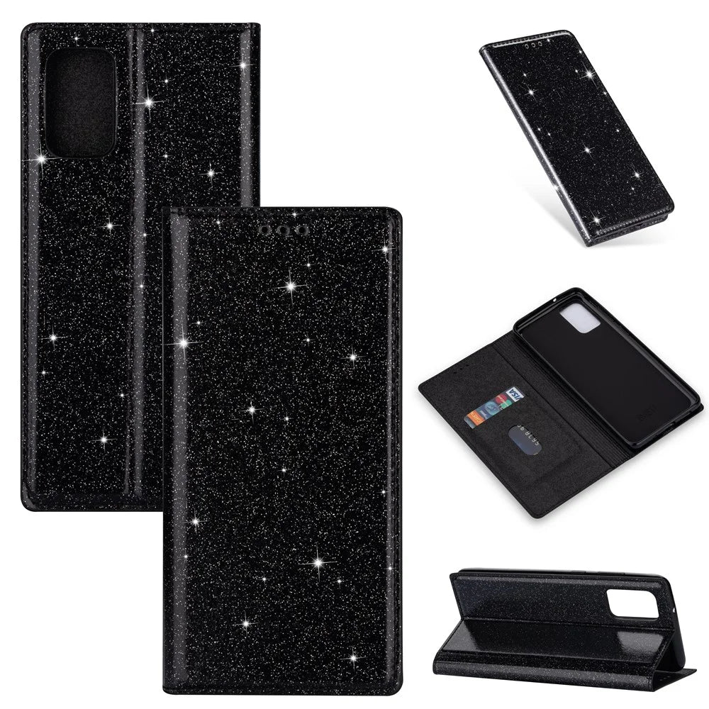 Flash Powder Leather Shell for Samsung Galaxy A31 - Black - 1