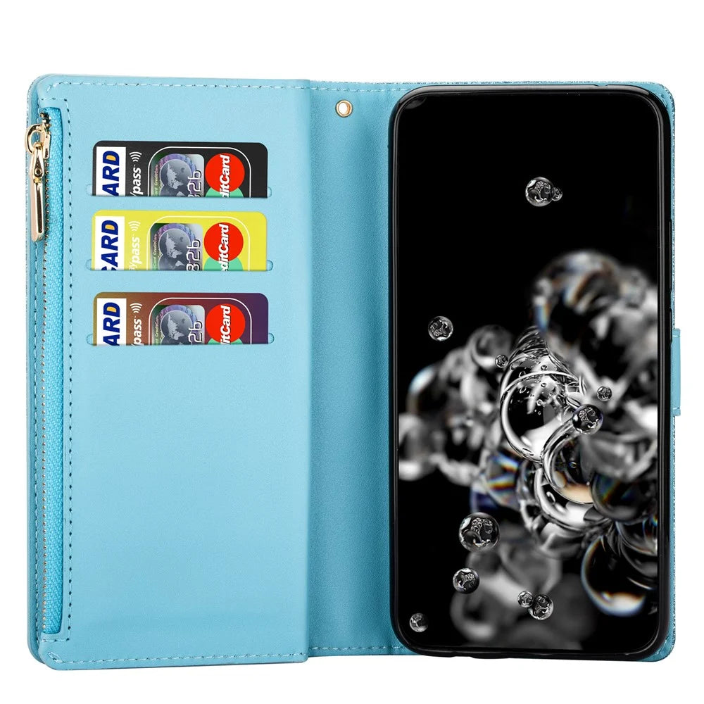 Glittery Starry Style Laser Carving Leather Cover for Samsung Galaxy A21s - Blue - 5