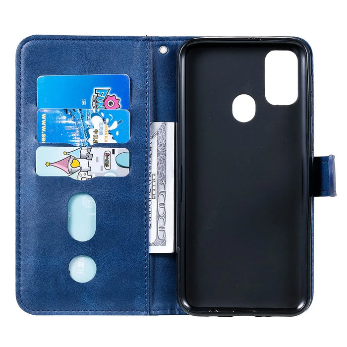 Zipper Pocket Leather Wallet Stand Case for Samsung Galaxy M21 / M30s - Blue - 4