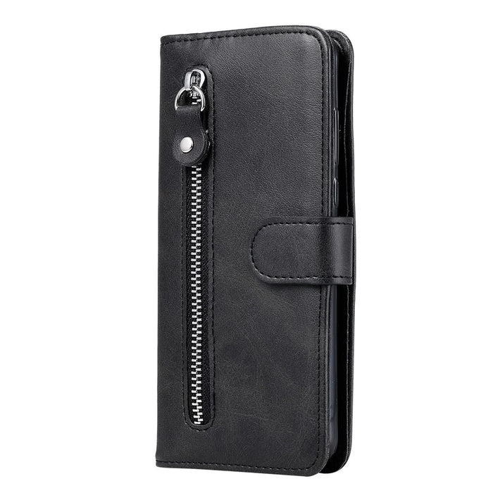 Zipper Pocket Leather Wallet Stand Case for Samsung Galaxy M31 - Black - 3